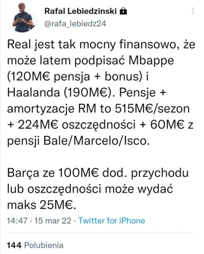 rutkins - @leeh: 
Real ma, piszę z pamięci, ponad 300mln Euro długu. Przekazują 1 mil...