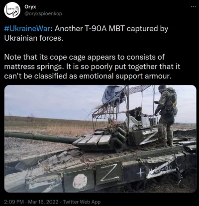 Bzdula - Cope cage z materaca XD , choć to nie jest T-72 czasem ? 
Biggur
#ukraina ...