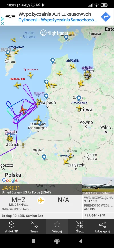 k.....o - Ciekawie wokol Kaliningradu. Skanuja go obecnie 4 samoloty naraz - trzy USA...