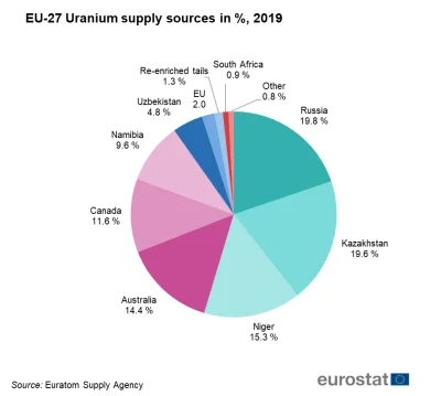 Piekarz123 - Źródła uranu w Unii Europejskiej, 2019
19,8% Rosja
19,6% Kazachstan
1...