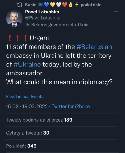 Cukrzyk2000 - Ambasador Białorusi razem z pracownikami opuścili terytorium Ukrainy 
...