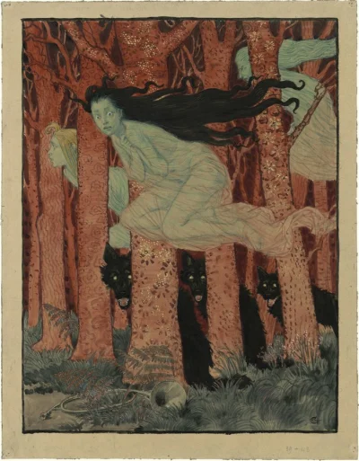 cheeseandonion - >Three Women and Three Wolves, 1900 by Eugène Grasset