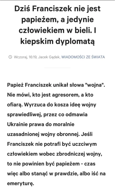 noitakto - Artykuł na gazeta pl który podsumowuje Franciszka i jego rozmemłaną i skan...
