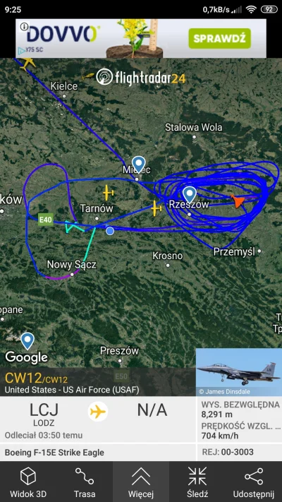DzikWesolek - Rzadko się pokazują na #flightradar24 a ten #f15 jest obecnie widoczny ...