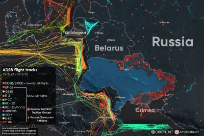 frrans - Mapa zarejestrowanych lotów rozpoznawczych/wywiadowczych NATO i Szwecji w dn...