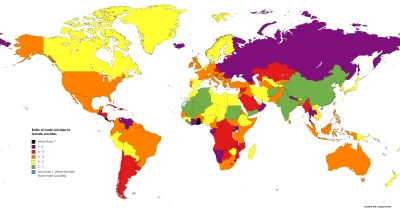 BestiazWadowic_37 - Mapa porównująca stosunek liczby samobójstw mężczyzn do liczby sa...