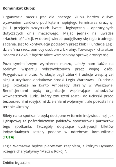 t.....l - Presja ma sens! Pieniądze z meczu charytatywnego Legia - Dynamo Kijów powęd...