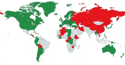 szurszur - Mapka - na zielono kraje, który były za zawieszeniem Rosji w komisji ONZ d...