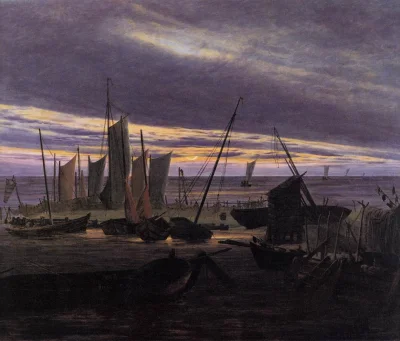 Borealny - Caspar Friedrich - Boats in the Harbour at Evening, 1828
#malarstwo #obraz...