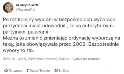 Tym - Tej pani nie podobają się też bezpośrednie wybory prezydentów miast. Marzy jej ...