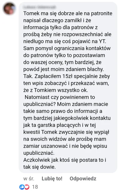 pelt - Ktoś z grupy facebookowej "Podróże Tomasza" specjalnie wykupił miesięczny patr...