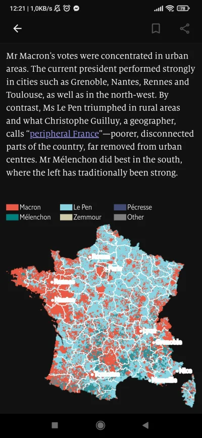deziom - Standardowo, biedniejsze regiony głosują na populistke Le Pen, miasta na Mac...