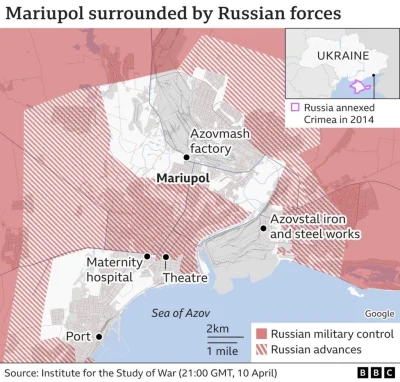 JanLaguna - Pkt 5, Orientacyjna mapa sytuacji w Mariupolu, źródło: BBC