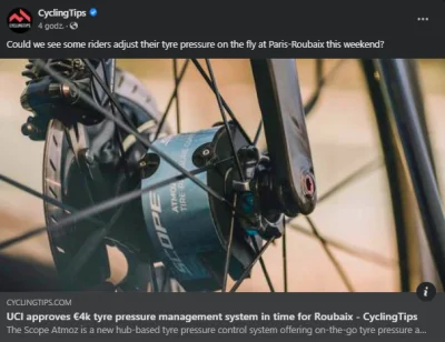 uysy - Oho :) Ciekawe.
https://cyclingtips.com/2022/04/uci-approves-e4k-tyre-pressur...