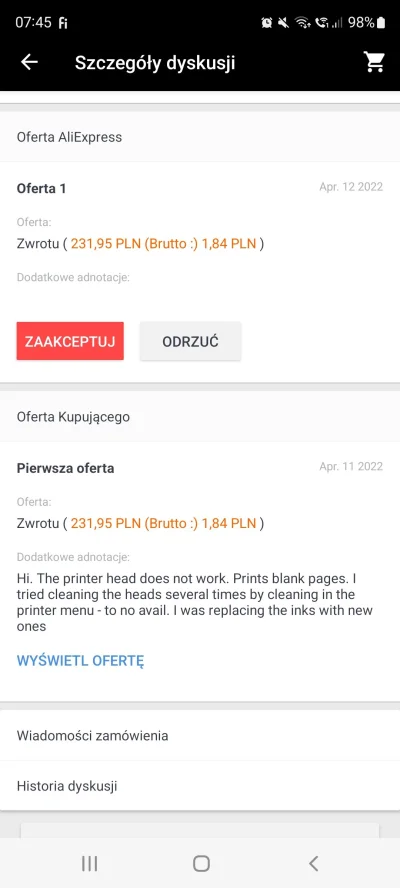 ddk15 - Mam pytanie odnośnie sporu na #aliexpress założyłem spór bo towar nie działa ...