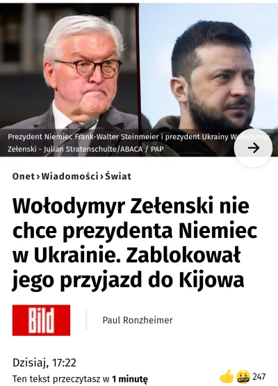 D.....o - > Według informacji przekazanych przez "Bilda" Wołodymyr Zełenski nie chce ...