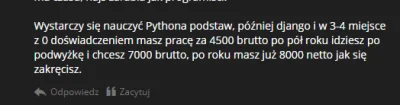 K.....a - Serio można tyle zarabiać po 4 miesiącach nauki pythona?
#programista15k #...