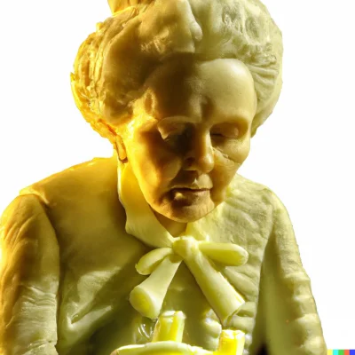 martinlubpl - A detailed sculpture made from butter of Marie Curie isolating radioact...