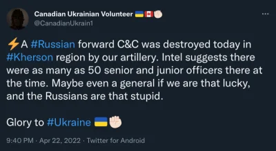 Gloszsali - Canadian Ukrainian Volunteer też informował o tym dzisiaj