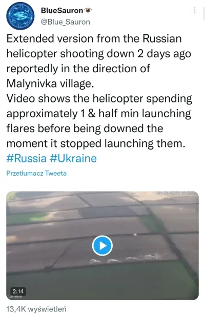 mirek86 - #ukraina 

Zestrzelenie drugiego helikoptera

https://twitter.com/BlueSauro...