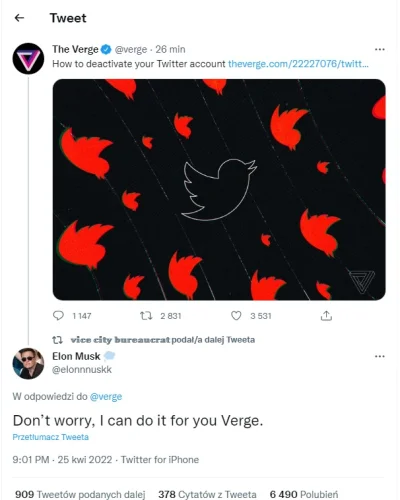 MisiuMajonez - Odwiedź Elona Muska do Verge na ich tweeta o tym jak dezaktywować swoj...