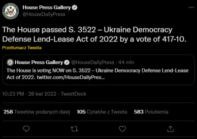 mel0nik - Lend-Lease Act dla Ukrainy przegłosowany 417-10.
#ukraina #rosja #wojna