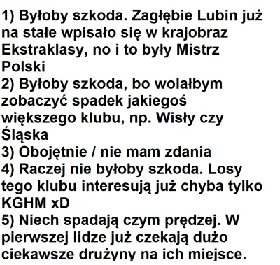 Lolenson1888 - Spadek Zagłębia Lubin z Ekstraklasy - Twoja opinia. W sumie nie wiem p...