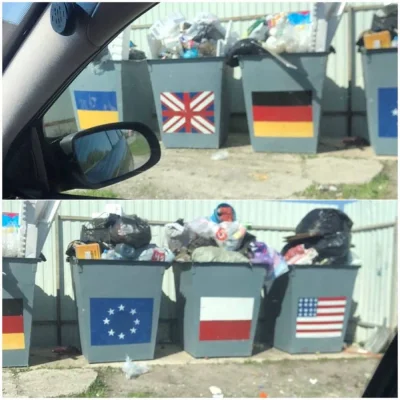 itakisiak - Rosja. Pojemniki na śmieci z flagami państw wspierających Ukrainę.

#ro...