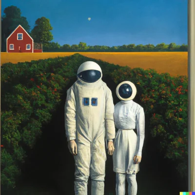 martinlubpl - "a painting by Grant Wood of an astronaut couple, american gothic style...