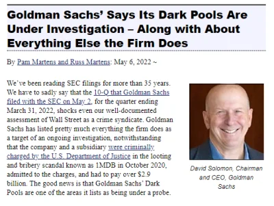 FxJerzy - Goldman Sachs twierdzi, że prowadzone jest dochodzenie w sprawie Dark Pools...