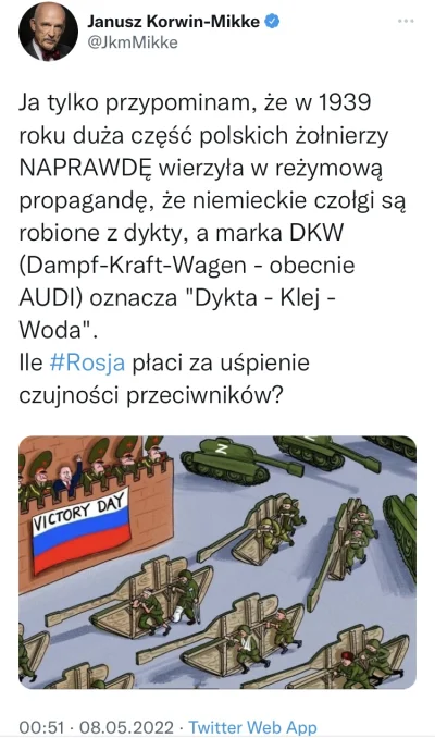 pierwszynawenus - Korwin pyta ile płaci Rosja. Zapomniał hasła do banku? #wojna #rosj...