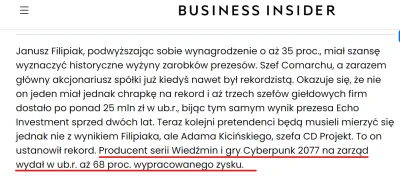 PeterPolska - "Producent serii Wiedźmin i gry Cyberpunk 2077 na zarząd wydał w ub.r. ...