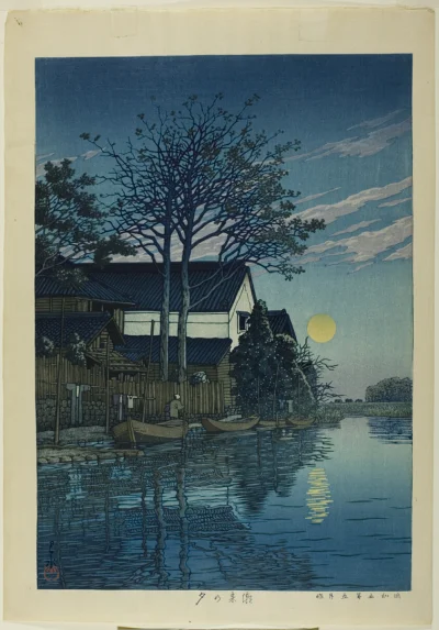 Lifelike - Zmierzch w Itako; Kawase Hasui
drzeworyt, 1930 r., 37,4 × 26,3 cm
#artev...