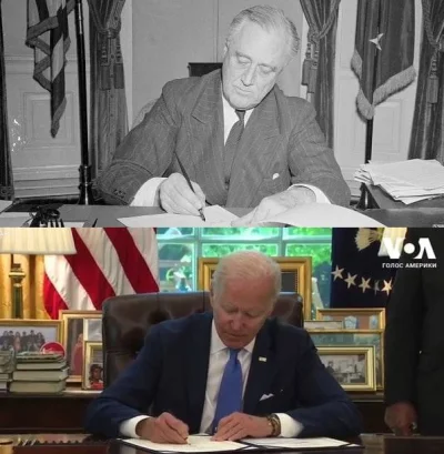 contrast - Pierwsze zdjęcie: prezydent USA Franklin Delano Roosevelt podpisujący usta...