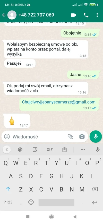 Yrek90 - Pan scamer z olx się obraził ( ͡° ʖ̯ ͡°)
#scam #oszukujo #scamzolx #heheszki