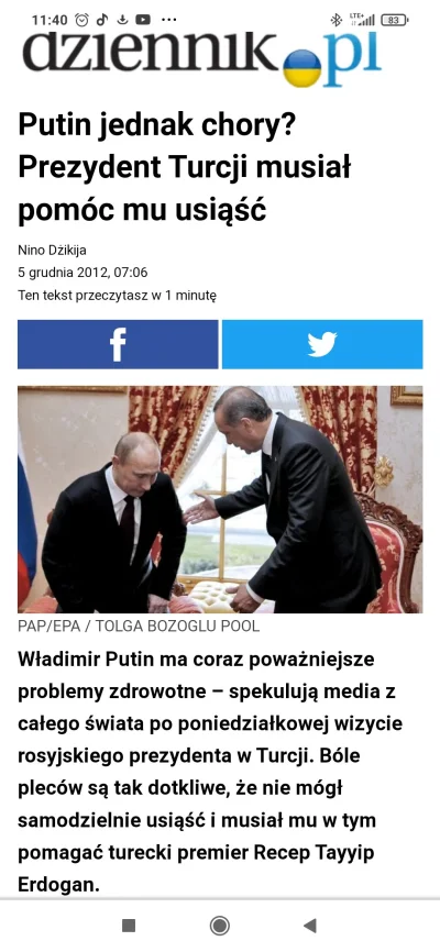 Brakus - Tutaj masz artykuł z 2012 roku Putin co roku jest chory xd