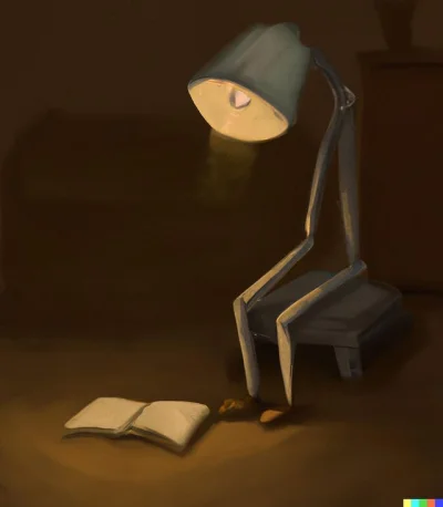TurboIndyk - “smutna lampa czyta książkę'' 
Dość niesamowite.
#dalle2 #sztucznainte...