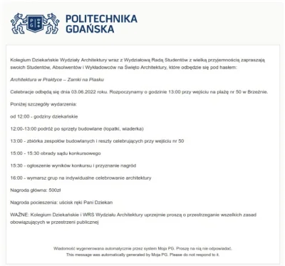 mirabela_kryminolog - Taką wiadomość dostali studenci Politechniki Gdańskiej. Fantast...