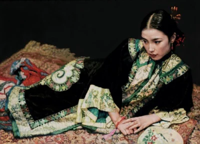 GARN - #sztuka #art #malarstwo #obrazy autor: Chen Yifei, LADY IN CLASSICAL MANNER, o...