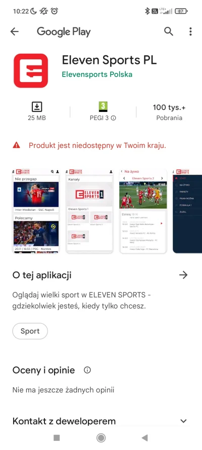 SzukamNlcku - Siema mirki. Mam pewien problem, nie mogę pobrać apki eleven sports, mi...