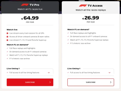 zawszespoko - @red7000: znaczy tam są dwa rodzaje subsrypcji. 1,99euro jest za F1 tv ...