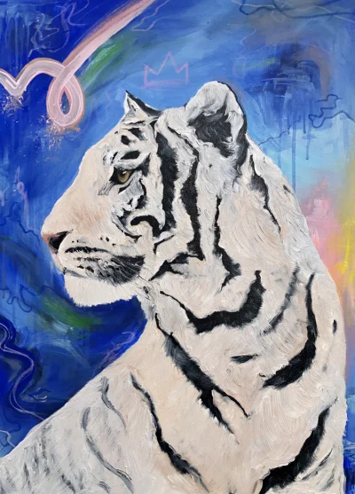 Tzss - Kolejny tygrys - bo dobrze mi się je maluje ( ͡° ͜ʖ ͡°) 
50x70cm akryl i olej...