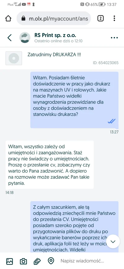 WoodyAllin - Czy pytanie o widełki wynagrodzenia w wiadomościach na olx to jakies fop...