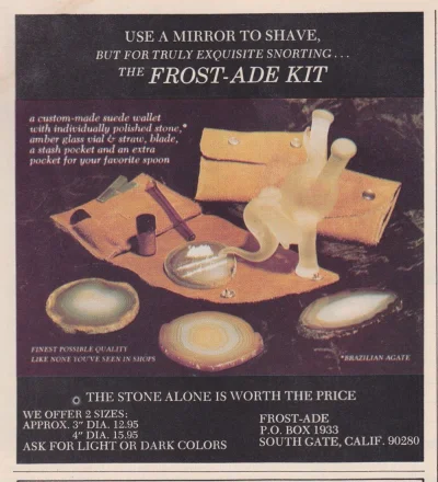 myrmekochoria - Reklama przyrządów do wciągania kokainy, lata 70. XX wieku

#starsz...