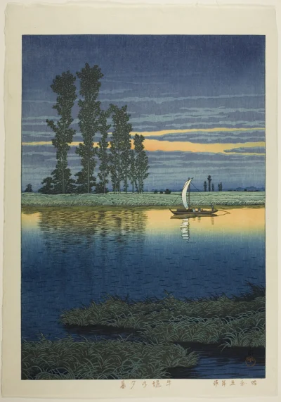 Lifelike - Zmierzch w Ushibori; Kawase Hasui
drzeworyt, 1930 r., 43,2 × 30,4 cm
#ar...