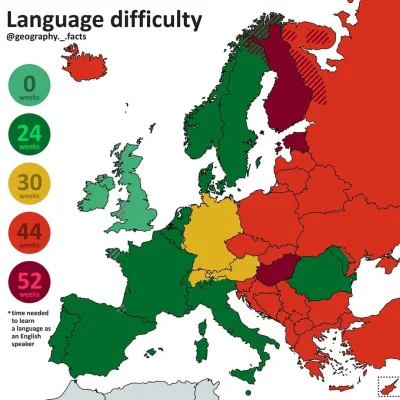 nowyjesttu - Mapa trudności języków Europy dla osoby anglojęzycznej (Z badania Foreig...
