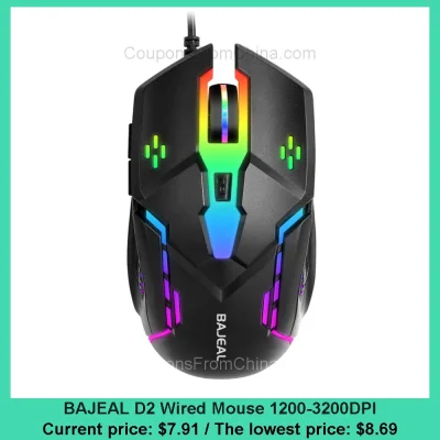 n____S - BAJEAL D2 Wired Mouse 1200-3200DPI
Cena: $7.91 (najniższa w historii: $8.69...