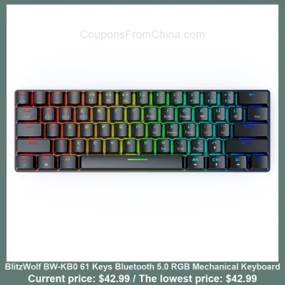 n____S - BlitzWolf BW-KB0 61 Keys Bluetooth 5.0 RGB Mechanical Keyboard
Cena: $42.99...
