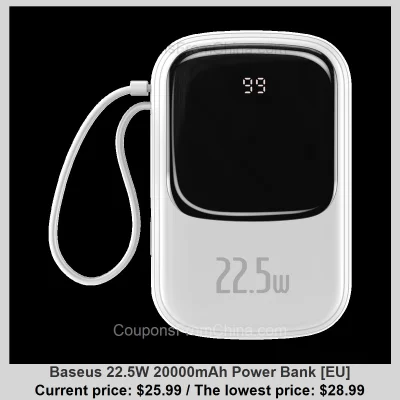 n____S - Baseus 22.5W 20000mAh Power Bank [EU]
Cena: $25.99 (najniższa w historii: $...