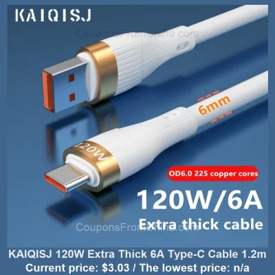 n____S - KAIQISJ 120W Extra Thick 6A Type-C Cable 1.2m
Cena: $3.03
Koszt wysyłki: $...